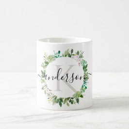 TAZA DE CAFÉ SUCCULENT WREATER FOLIAGE WATERCOLOR MONOGRAM