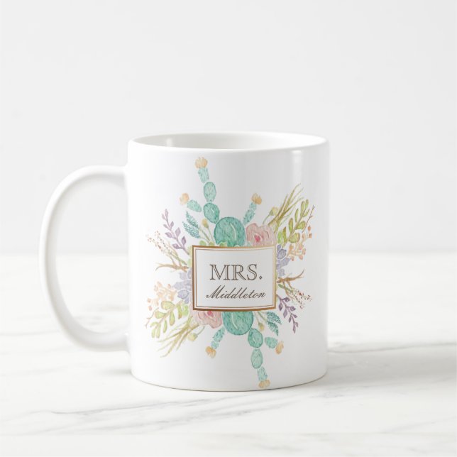 Taza De Café Suculenta acuarela de Bouquet | Personalizado Mug (Izquierda)