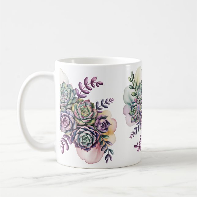 Taza De Café Suculentas azules y rosadas pastel (Izquierda)