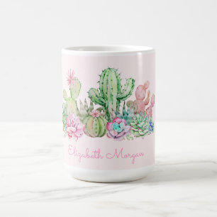 Taza De Café Suculentas Chic con Acuarela