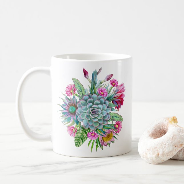 Taza De Café Suculento Jardín Tropical (Con donut)