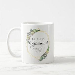 Taza De Café Suculento y verde Boda de guirnaldas geométricas