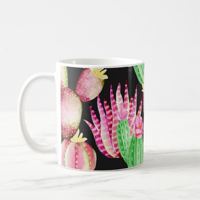Taza De Café Suculentos acuarelas: patrón cactus floral. (Izquierda)