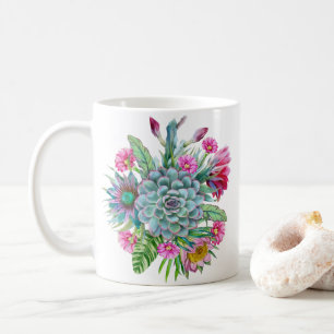 Taza De Café Suculentos Echeveria Cactus Flores