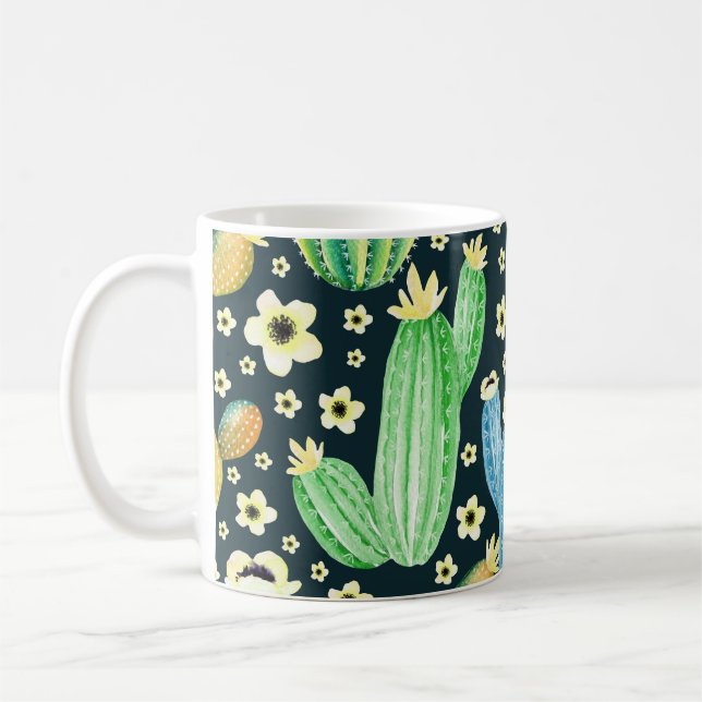 Taza De Café Sucultores Patrón de acuarela Cactus Floral (Izquierda)