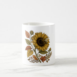 Taza De Café Sudadera con capucha botánica de girasol y abeja m