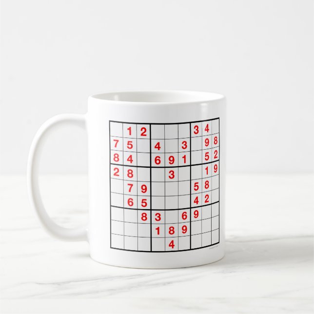 Taza De Café Sudoku cardíaco con rompecabezas descargable (Izquierda)