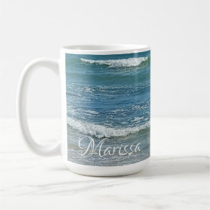 Taza De Café Sudsy Blue Atlantic Ocean Shore Custom Name