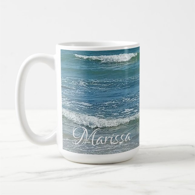 Taza De Café Sudsy Blue Atlantic Ocean Shore Custom Name (Izquierda)