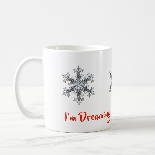 Taza De Café Sueño con Navidades blancos, copos de nieve (Izquierda)