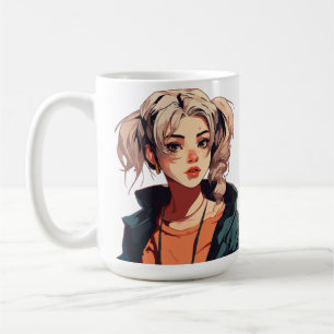Taza De Café Sueño de Anime: Belleza de Cabello Beige