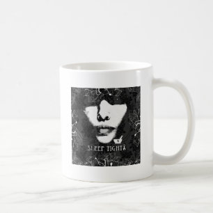 Taza De Café Sueño Jane apretada. Blanco y negro.