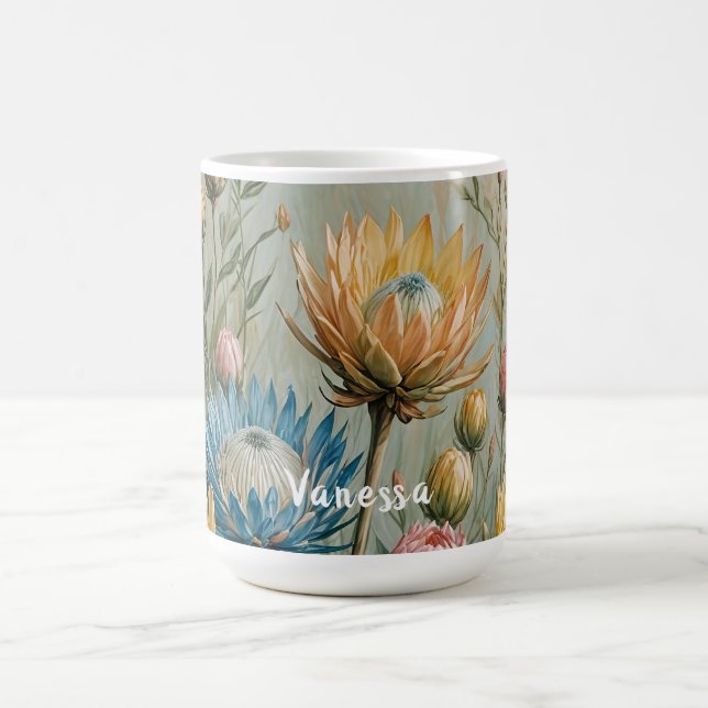 Taza De Café Sueño Pastel Protea: Floral elegante (Centro)