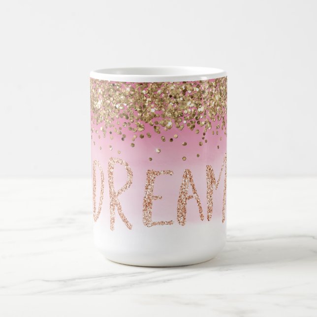 Taza De Café Sueño Purpurina Ombre Rosa Sparkle Gold (Centro)