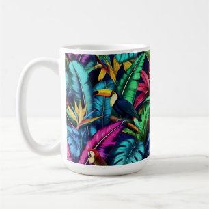 Taza De Café Sueño Selvático de Aves Exóticas Patrón Superficia