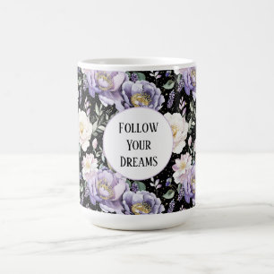 Taza De Café Sueños de Flores Blancas Moradas Bonitas