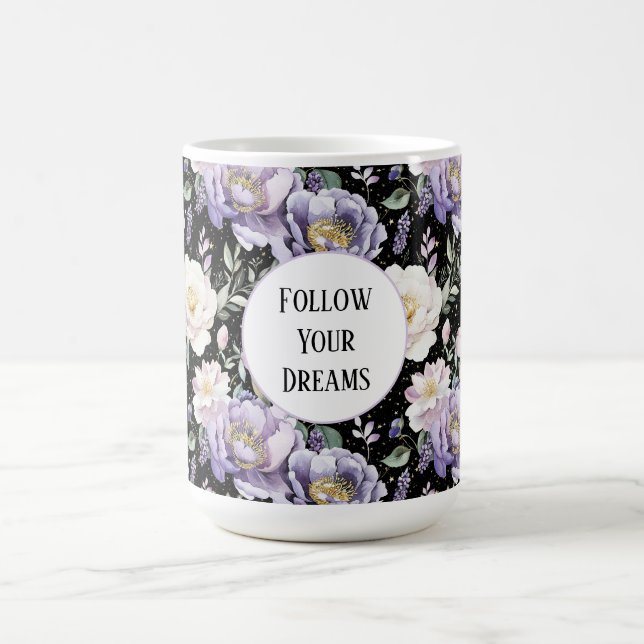 Taza De Café Sueños de Flores Blancas Moradas Bonitas (Centro)