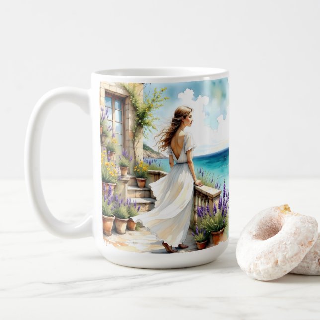 Taza De Café Sueños de lavanda junto al mar (Con donut)