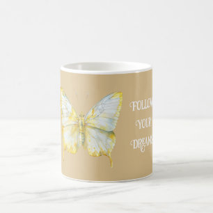 Taza De Café Sueños de Mariposa Blanca Amarillo Limón