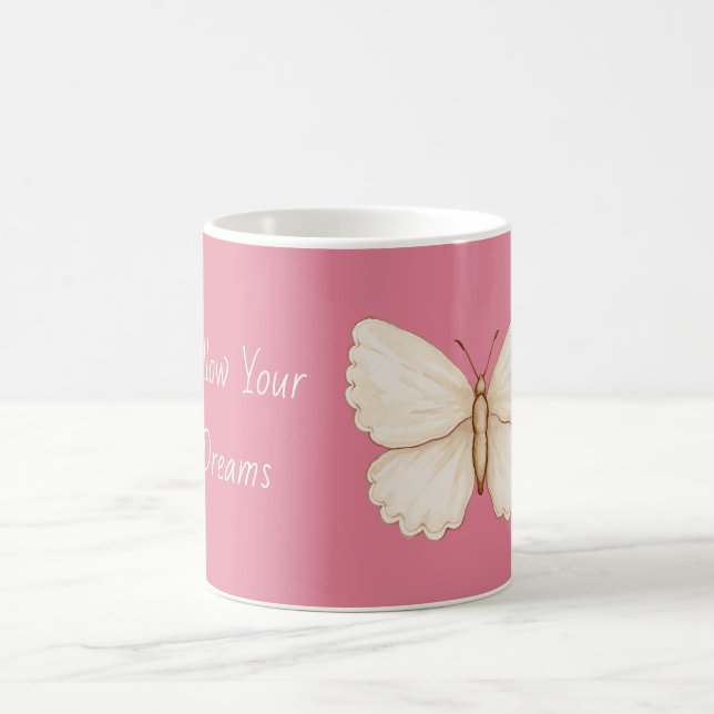 Taza De Café Sueños de Mariposa Blanca Rosa (Centro)