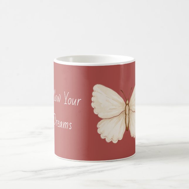 Taza De Café Sueños de Mariposa Roja Blanca (Centro)