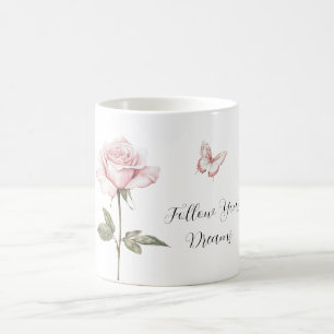 Taza De Café Sueños de Mariposa Rosa Blanca