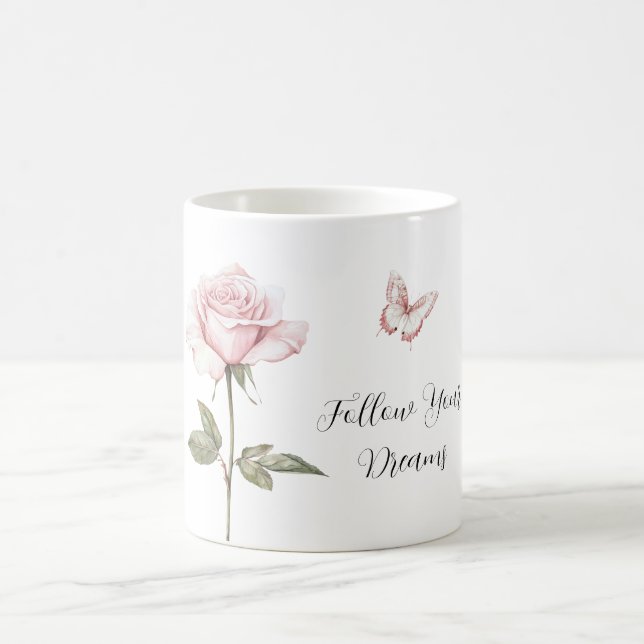 Taza De Café Sueños de Mariposa Rosa Blanca (Centro)