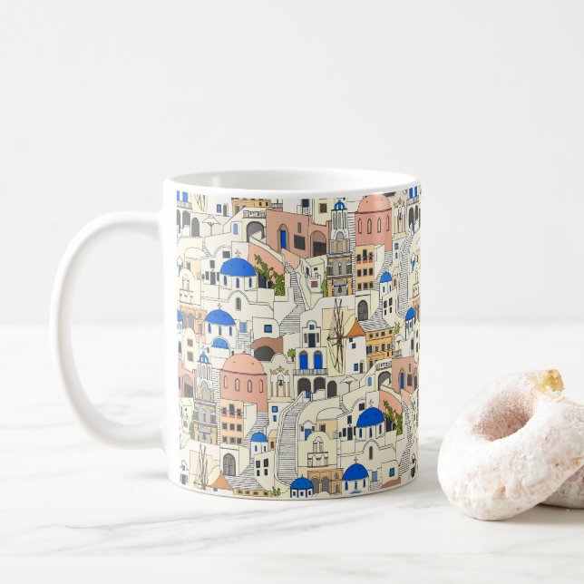 Taza De Café Sueños de Santorini (Con donut)