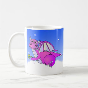 Taza De Café Sueños dulces - dragón púrpura lindo con la flo