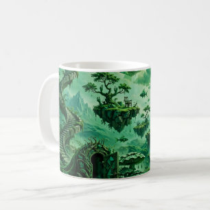 Taza De Café Sueños Esmeralda Paisaje Surrealista Tonos de Verd