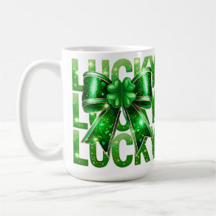 TAZA DE CAFÉ SUERTE IRLANDESA VERDE LAZOS VERDES Y TRÉBOL
