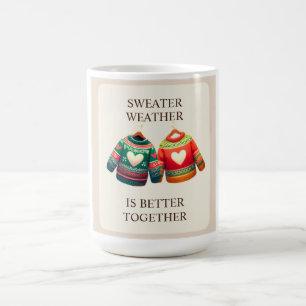 Taza De Café Suéter Clima Corazones Rojos Verdes Personalizado