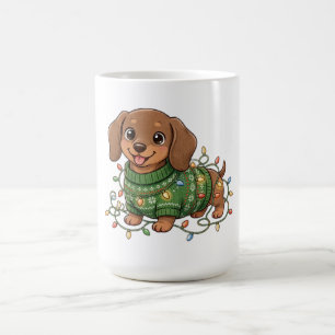 Taza De Café Suéter de Navidad con Luces para Cachorro de Dachs