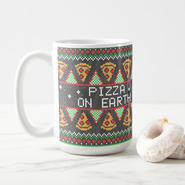 Taza De Café Suéter de Navidades feos de Pizza (Con donut)