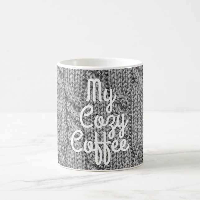 Taza De Café Suéter de punto de cable lindo gris (Centro)