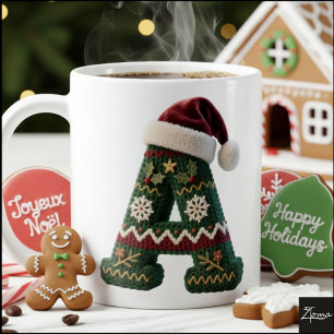 Taza De Café Suéter de punto de Navidad con letra A y gorro de 