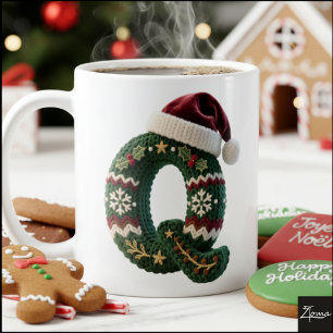 Taza De Café Suéter de punto de Navidad con letra Q y gorro de