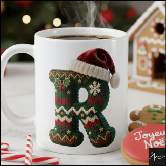 Taza De Café Suéter de punto de Navidad con letra R y gorro de