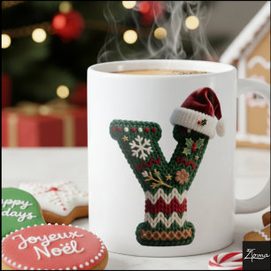 Taza De Café Suéter de punto de Navidad con letra Y y gorro de