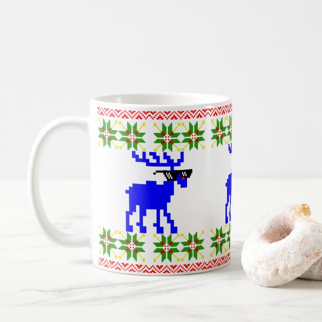 Taza De Café Suéter Feo (Búscate La Vida) Reno Navidad (Con donut)
