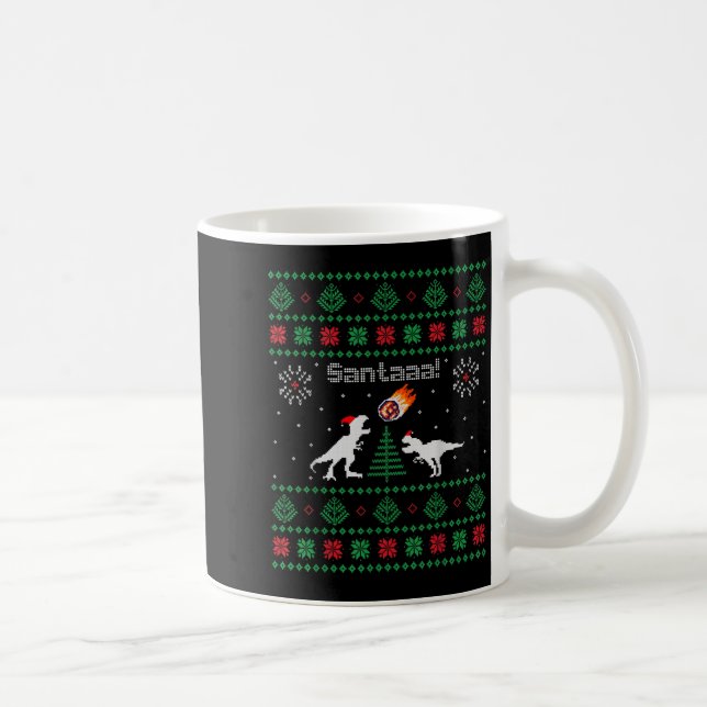 Taza De Café Suéter feo de Navidad de dinosaurio Santaaa (Derecha)
