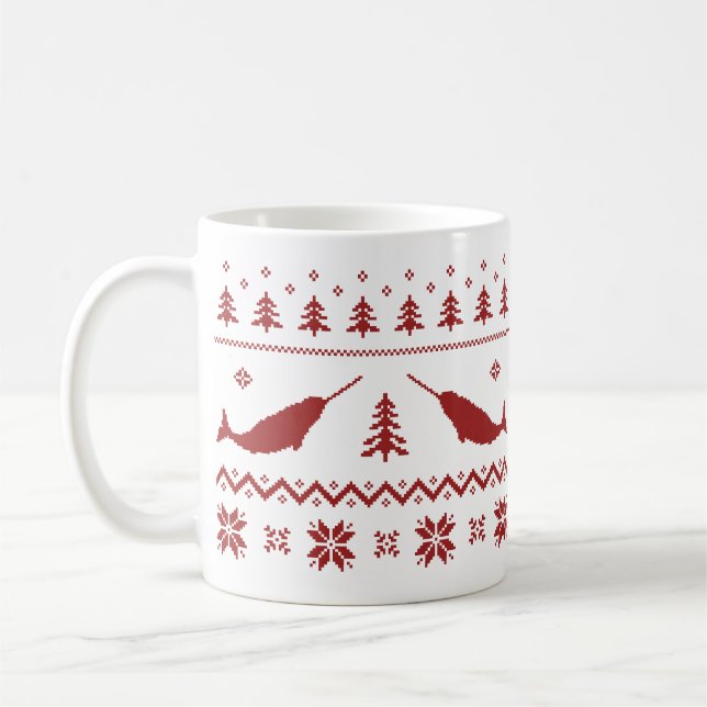 Taza De Café Suéter feo del navidad de Narwhal (Izquierda)