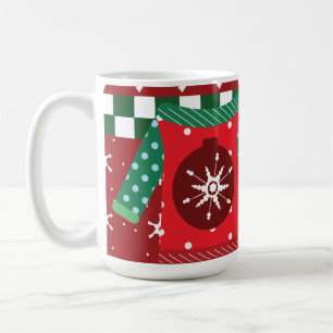 Taza De Café Suéter feo patrón copo de nieve rojo verde