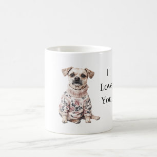 Taza De Café Suéter Floral Rosa para Perro Te Amo (amor de cach