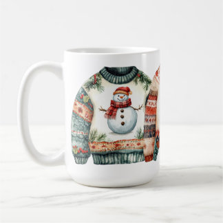 TAZA DE CAFÉ SUÉTERES DE NAVIDAD DE ACUARELA ROJOS Y VERDES