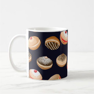 Taza De Café Sufganiyot Donuts: Patrón de cosecha de Hanukkah