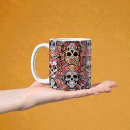 Taza De Café Sugar Skull Dia de Los Muertos