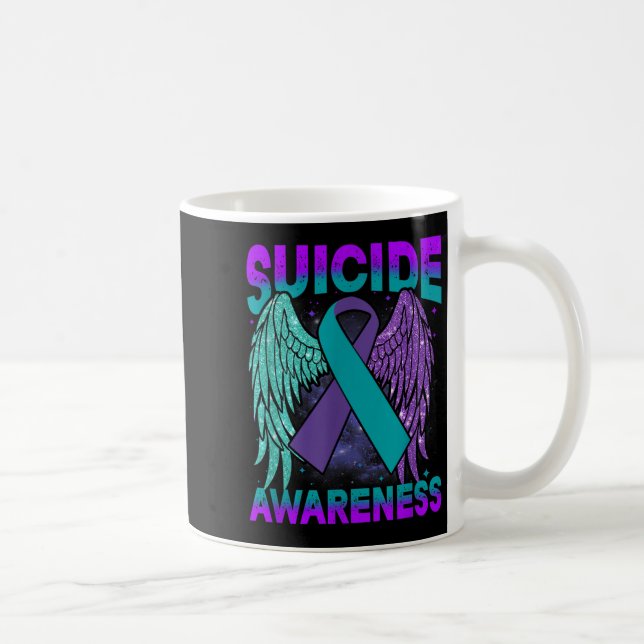 Taza De Café Suicide Awareness Clothing Wings Ribbon Suicide Pr (Derecha)