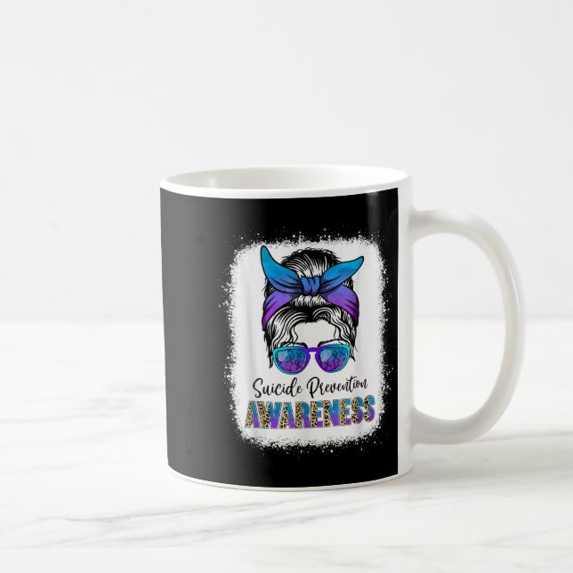 Taza De Café Suicide Awareness Shirt Messy Bun Hair Suicide Pre (Derecha)