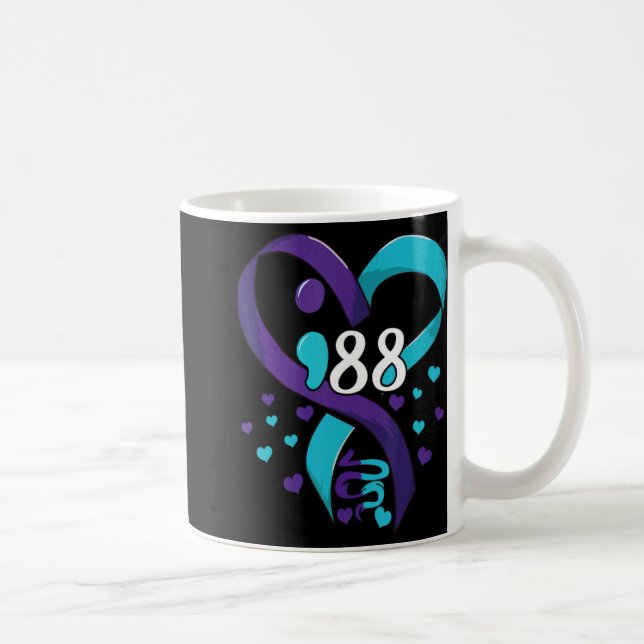Taza De Café Suicide Prevention Awareness 988 Heart Teal And Pu (Derecha)